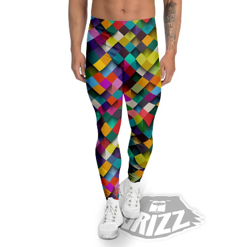 Markdowns Squares 3D Colorful Print Pattern Men's Leggings