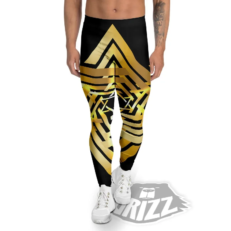 Don't Wait Star of David Gold And Black Print Men's Leggings