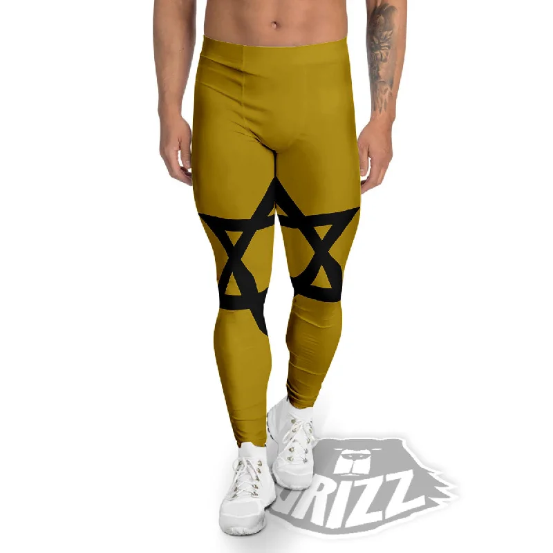 Deal Dash Star of David Yellow And Black Print Men's Leggings