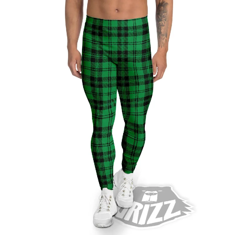 Amazing Deals Stewart Tartan Green And Black Print Men's Leggings