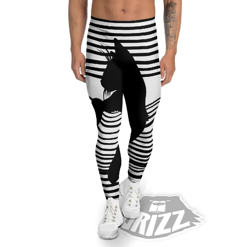 Final Sale Striped Black Cat Print Men's Leggings