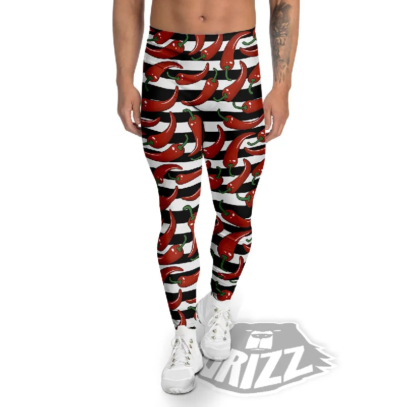 Daily Specials Striped Chili White And Black Print Men's Leggings