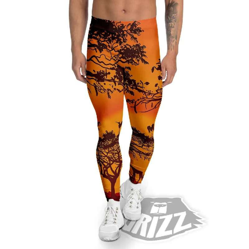Final Clearance Sunset African Savanna Print Men's Leggings