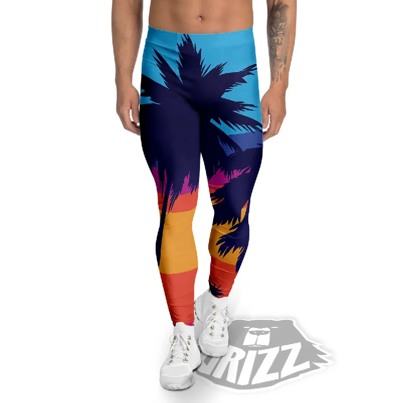 Exclusive Savings Sunset On The Beach And Palm Trees Print Men's Leggings