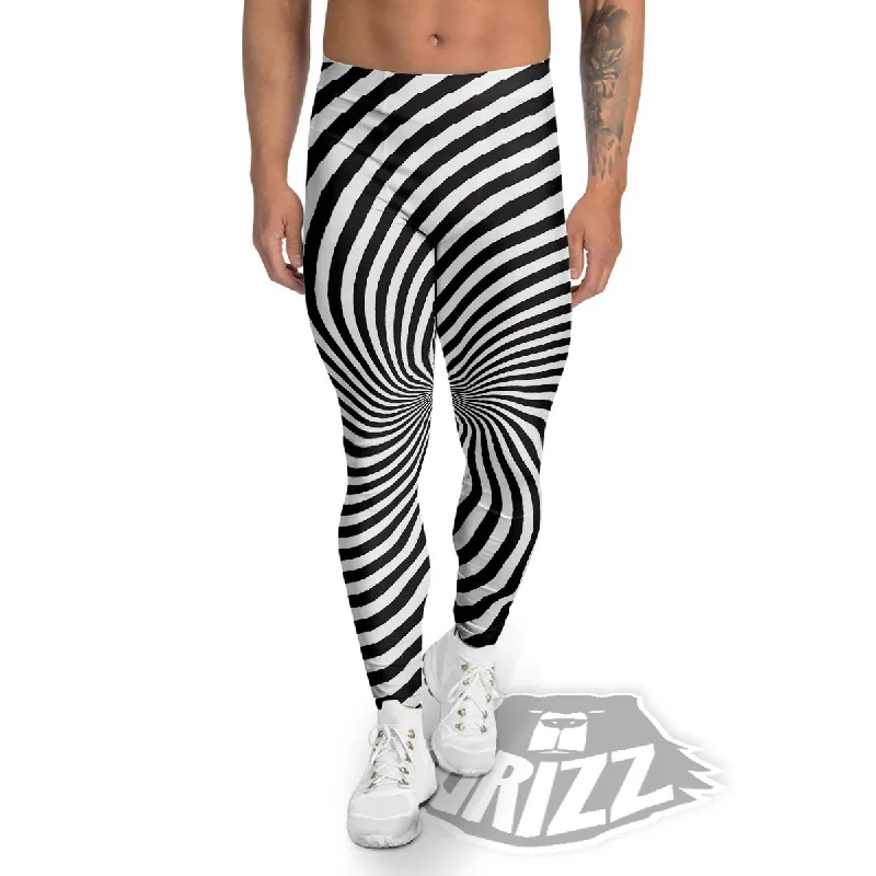 Bonus Savings Swirl Illusion White And Black Print Men's Leggings