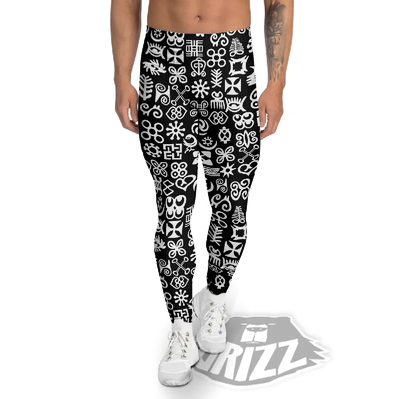 Factory Direct Sale Symbols Black Adinkra Print Pattern Men's Leggings