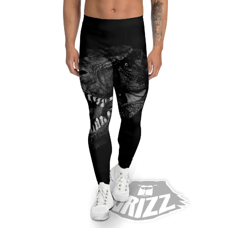 Bargain Bin T-Rex Dinosaur White And Black Print Men's Leggings