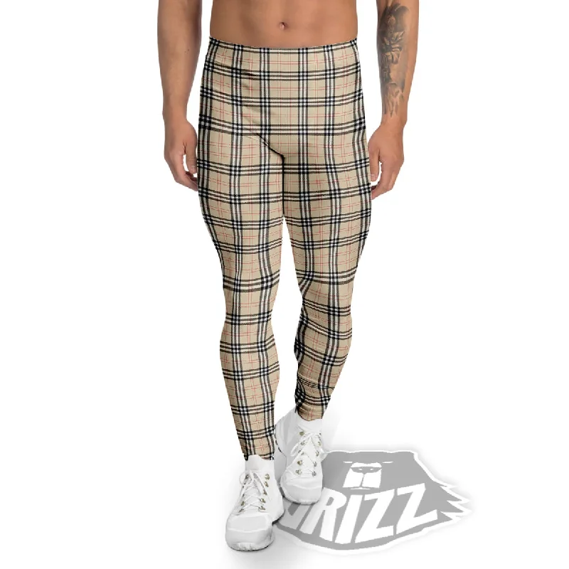 Blowout Sale Tartan Beige Print Pattern Men's Leggings