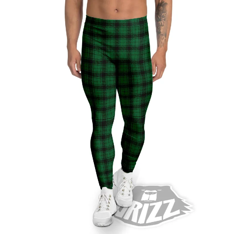 Exclusive Preview Tartan Green And Black Print Pattern Men's Leggings