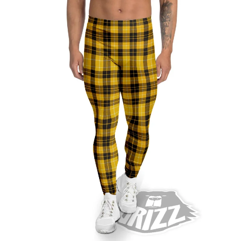 Instant Savings Tartan Yellow And Black Print Pattern Men's Leggings