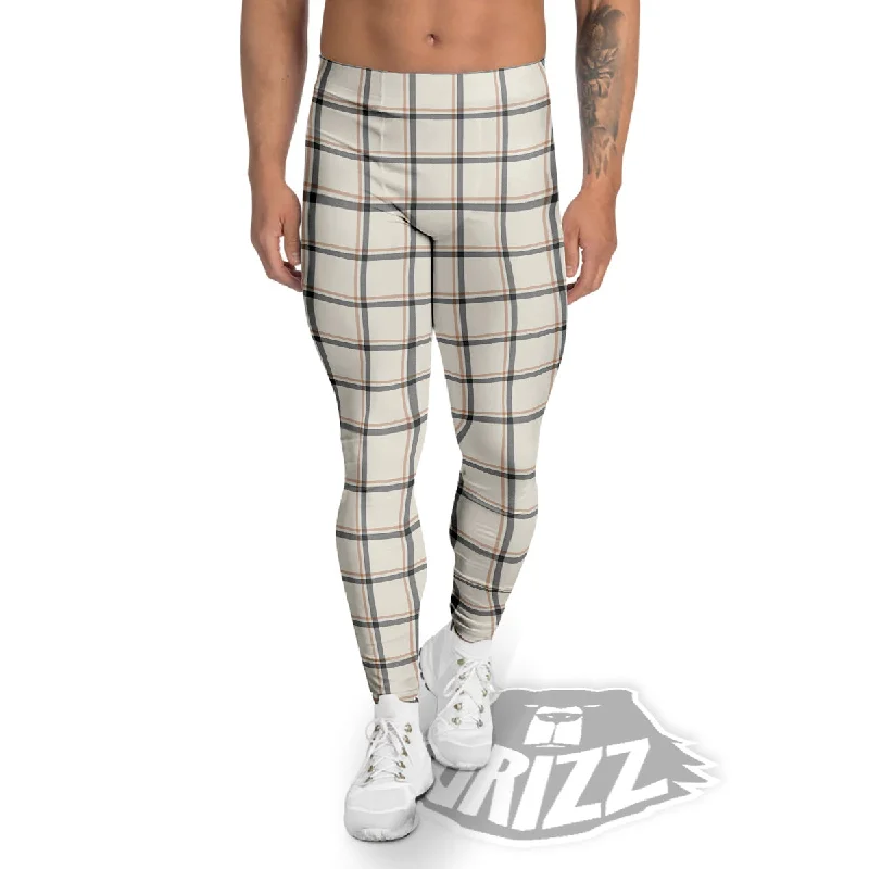 Customer Appreciation Sale Tattersall Beige Print Pattern Men's Leggings