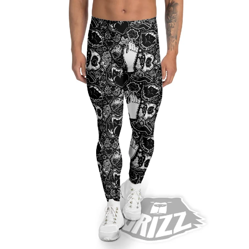 Year-End Sale Tattoo Vampire Black and White Print Pattern Men's Leggings