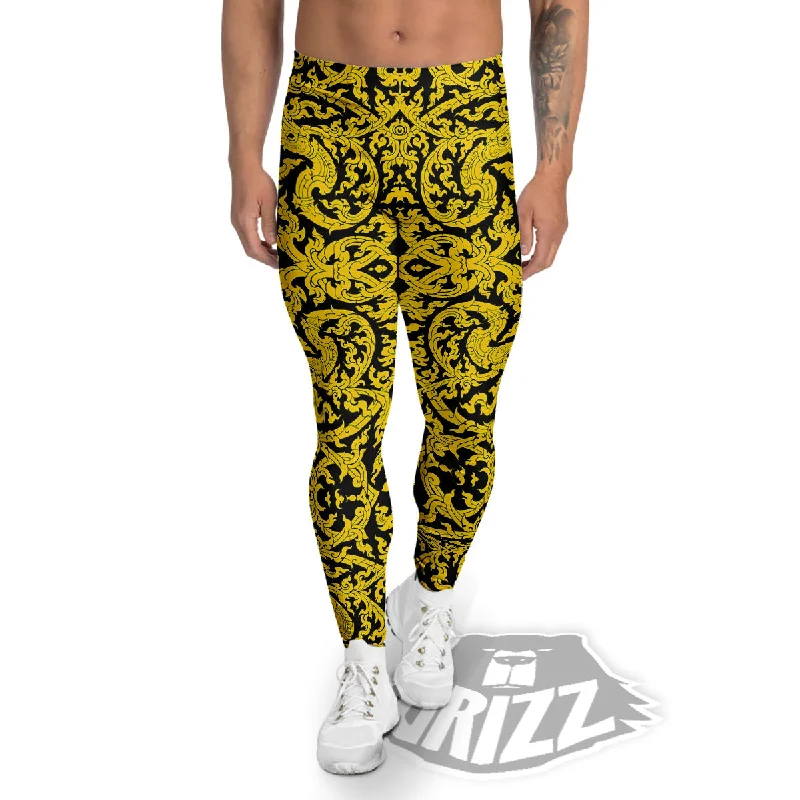 Price Slash Thai Art Old Style Print Pattern Men's Leggings