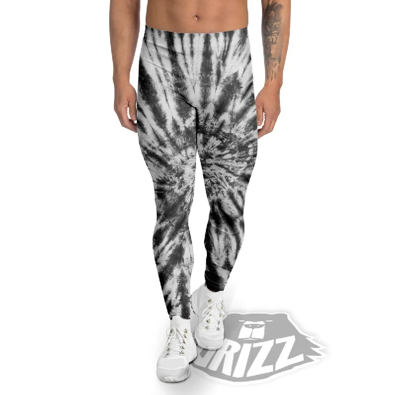 Hot Deal Tie Dye White And Black Print Men's Leggings