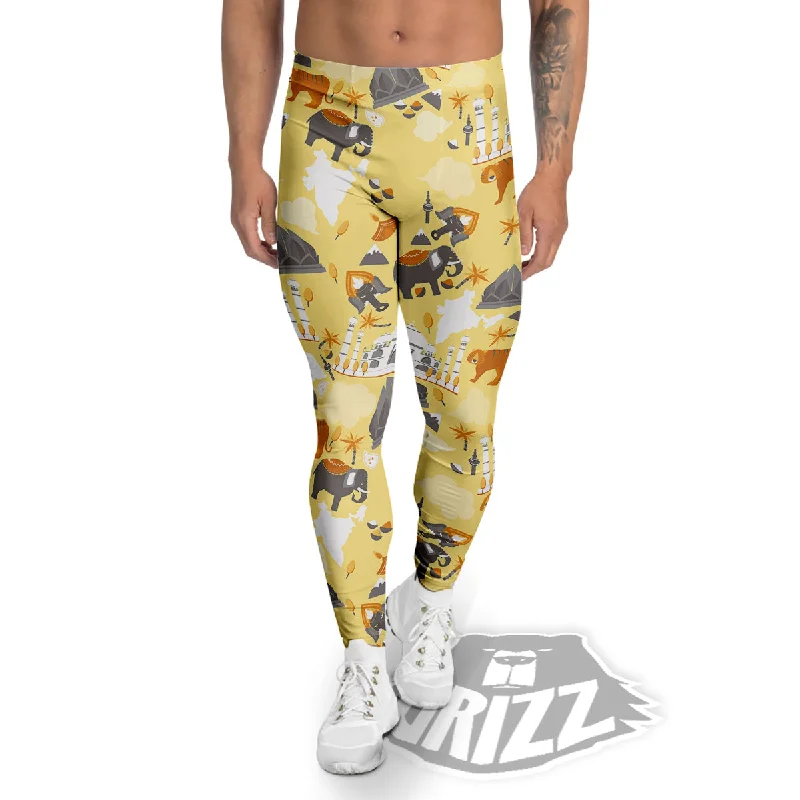 Flash Sale Tiger And Asian Elephant Print Men's Leggings