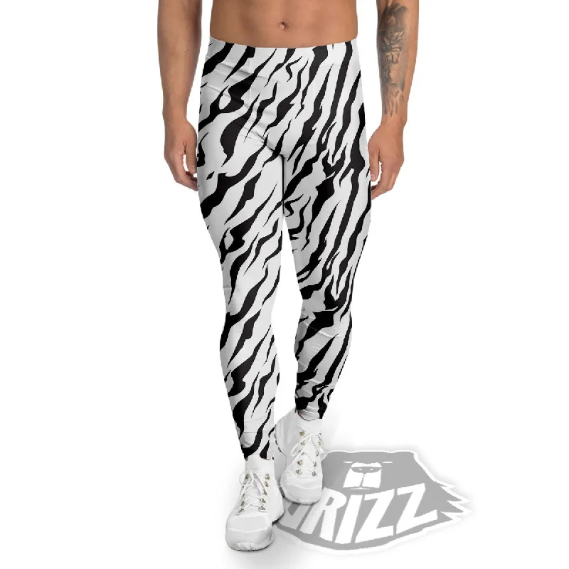 The Best Prices Tiger White And Black Print Pattern Men's Leggings