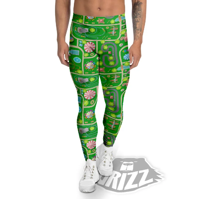 Super Sale Top View Amusement Park Print Pattern Men's Leggings