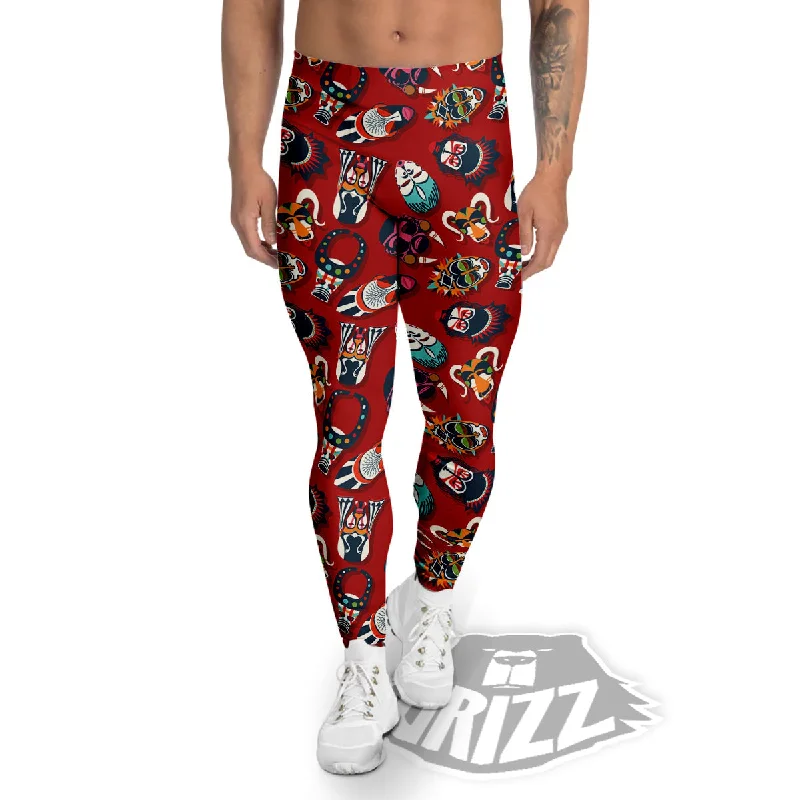 Quick Sale Totem Masks African Print Pattern Men's Leggings