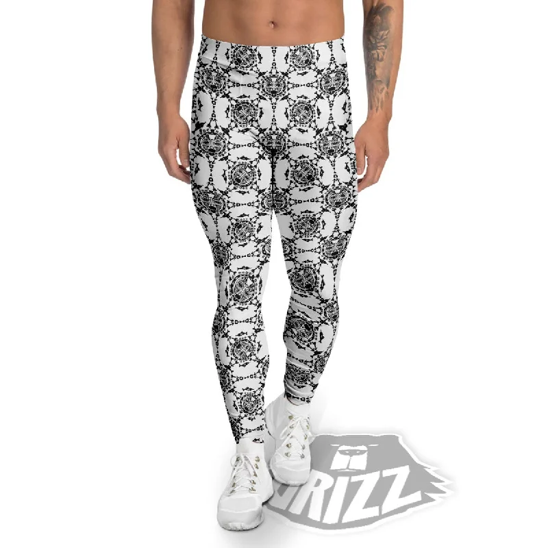 Shop and Save Totem White And Black Print Pattern Men's Leggings