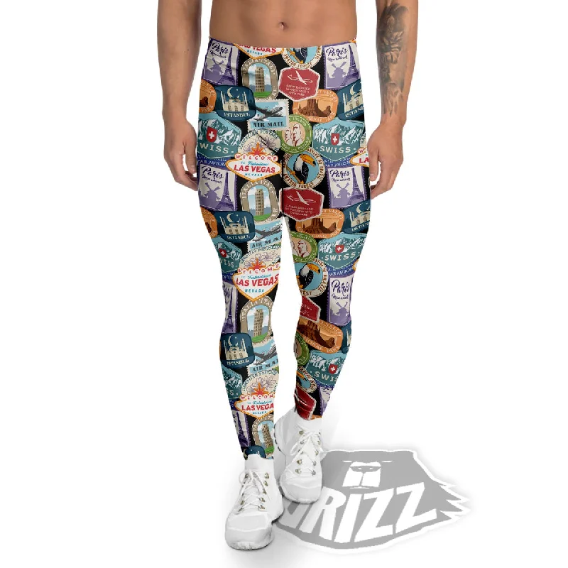 Limited Availability Travel Destinations Print Pattern Men's Leggings