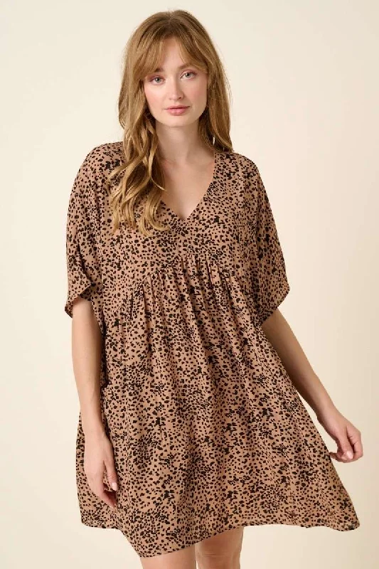Quick Sale ABSTRACT LEOPARD PRINT BABYDOLL MINI DRESS