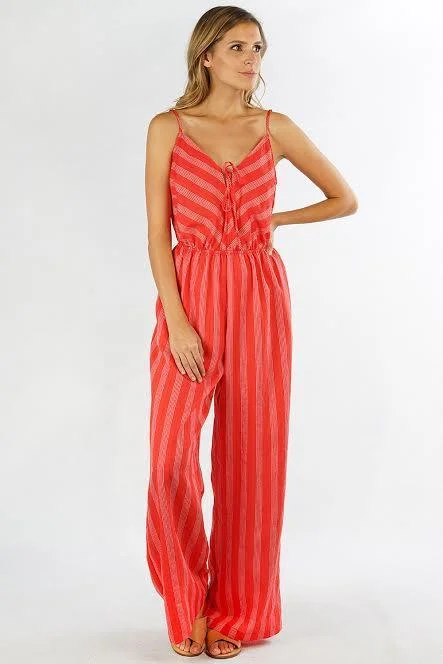 Mega Sale Lovestitch All Eyes On You Red Pinstripe Jumpsuit