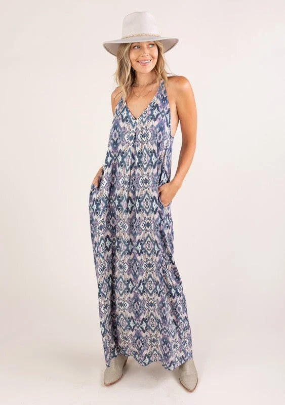 Inventory Reduction Avril Bohemian Navy Blue Purple and Pink Maxi Dress