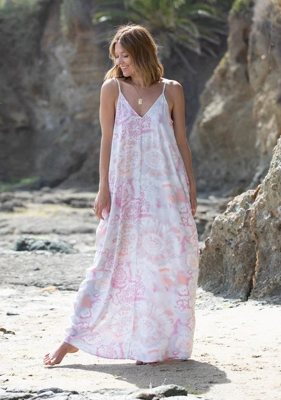 Doorbuster Deal Beach Purple and Pink Watercolor Tie Dye Maxi Dress