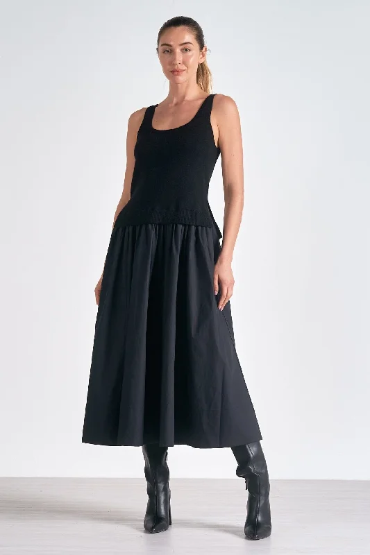 Price Cut Black Knit Tank Cotton Skirt Maxi Dress