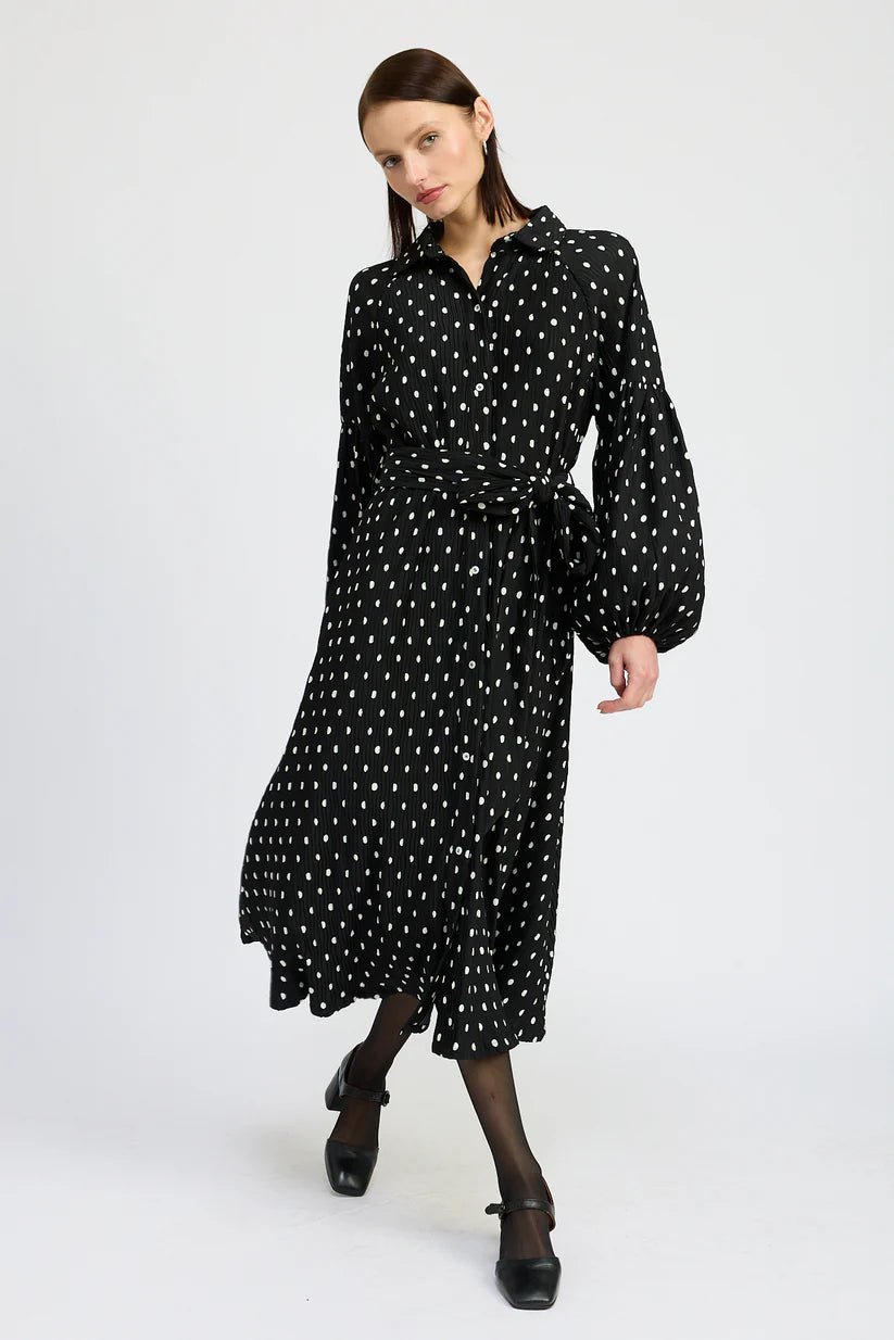 Low Prices Black Polka Dot Long Sleeve Dress