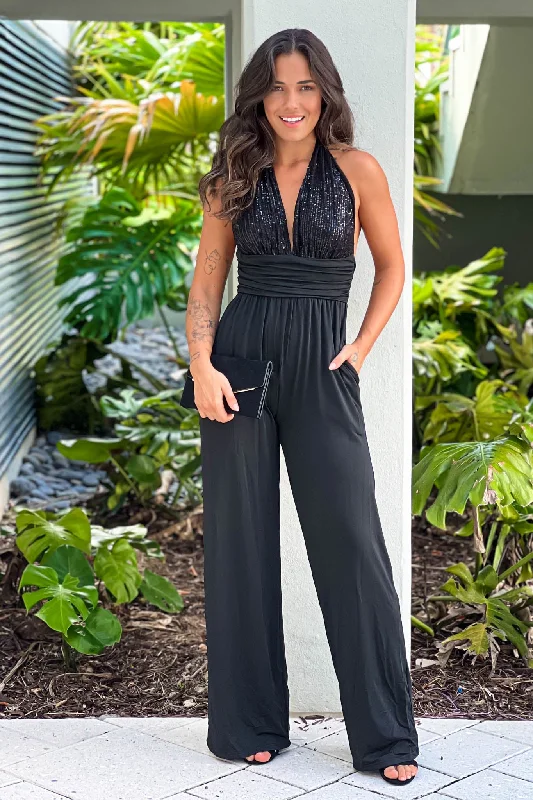Today's Special Black Sequined Top Jumpsuit