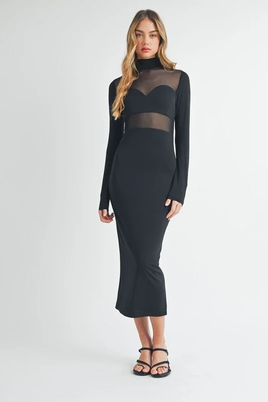 Midnight Madness Black Sheer Mix BodyCon Dress