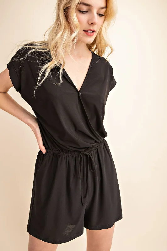 Get It Before It’s Gone Black V-neck Short Sleeve Romper