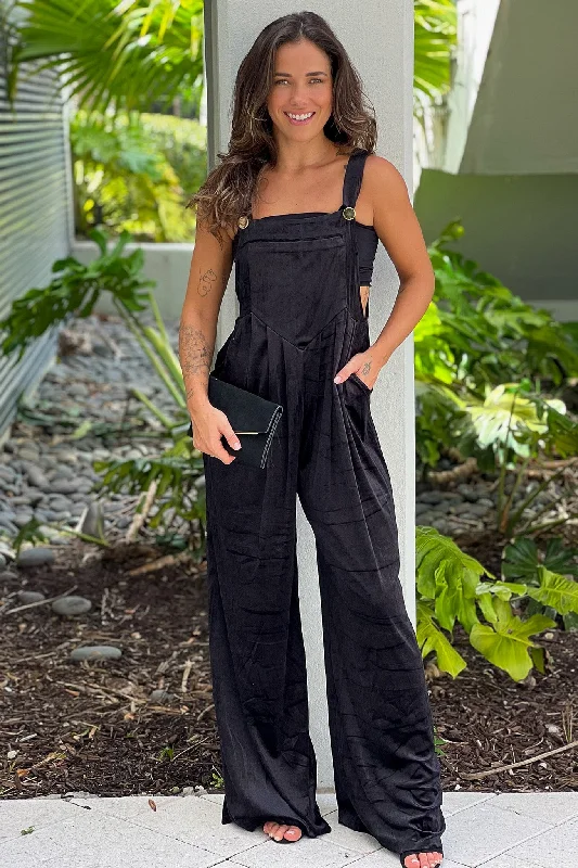 Best Deals Black Velvet Square Neck Jumpsuit