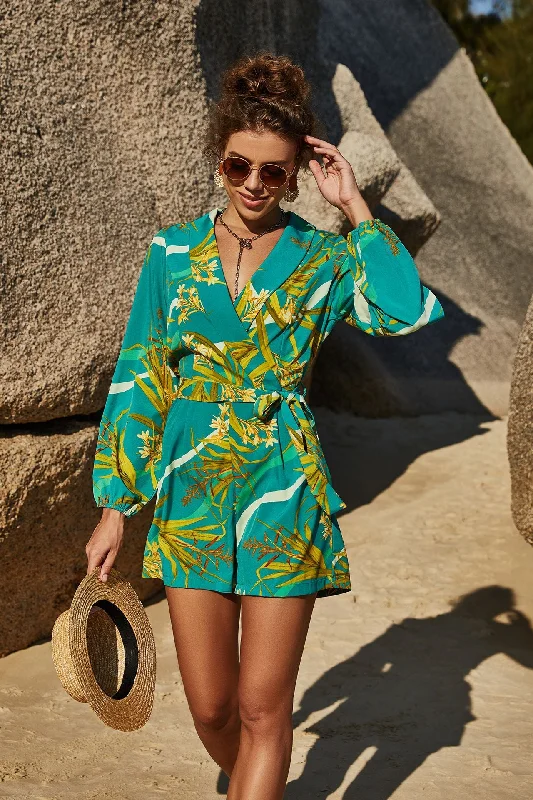 New Deals Botanical Print Long Sleeve Romper