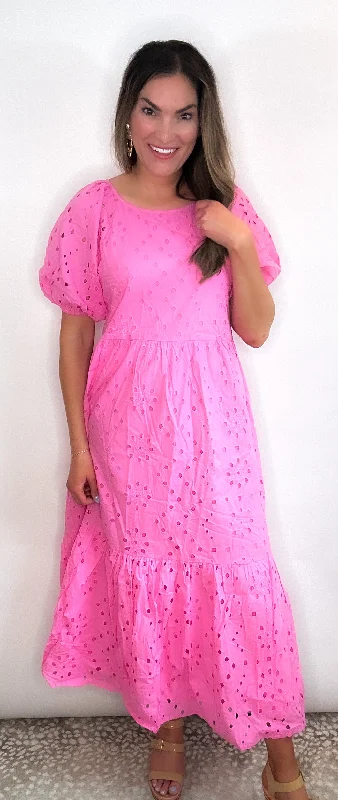 Limited Quantity Bright Days Bubble Gum Pink MIDI Dress
