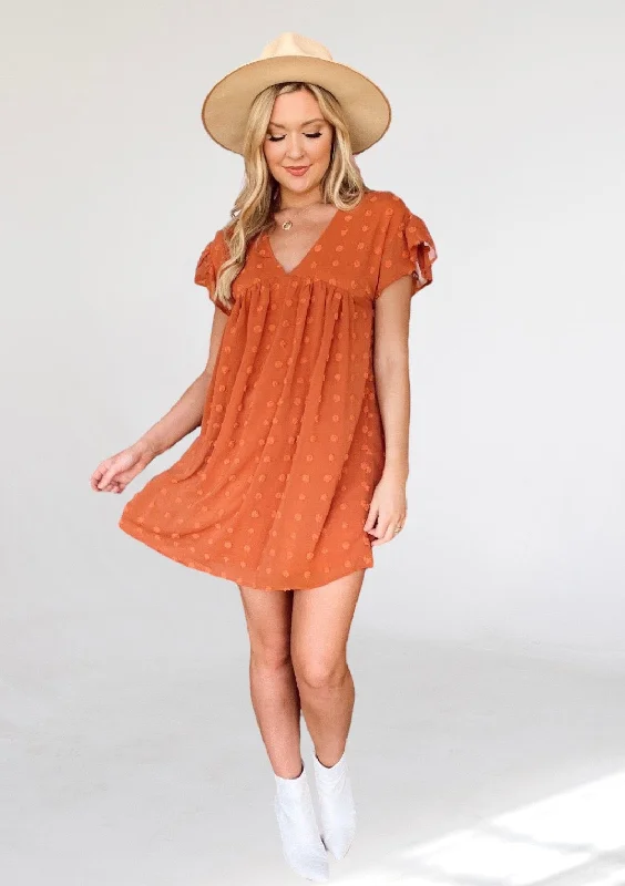 Sale Event Orange Embossed Polka Dot Mini Dress