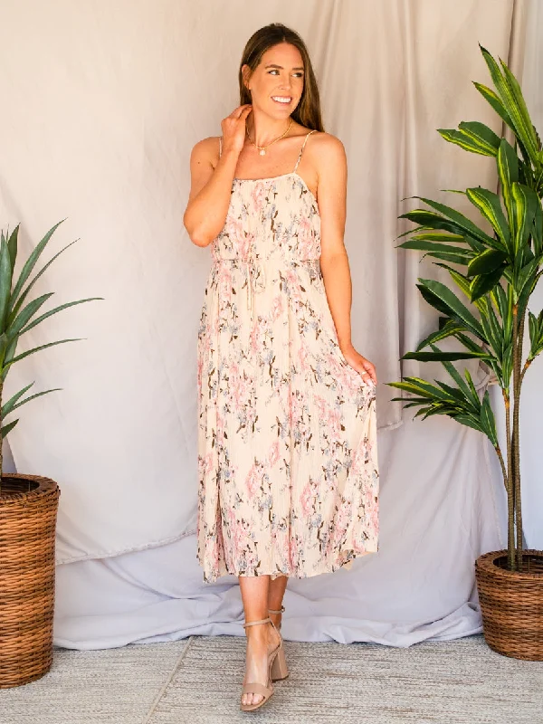 Year-End Sale Brunch Babe Blush Pink Dusty Blue Floral Midi Dress
