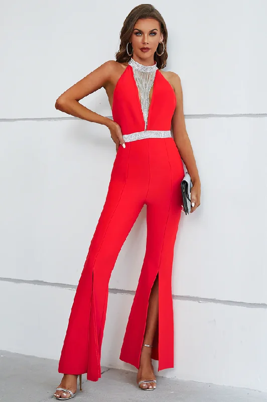 Year-End Clearance Cain High Neck Deep V Jumpsuit