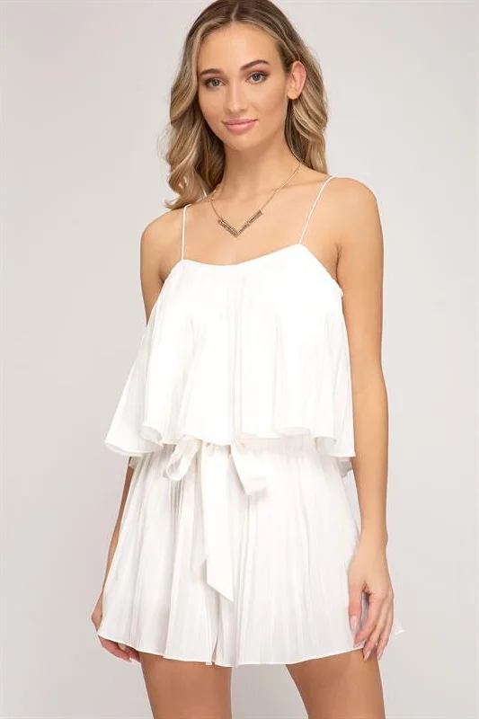 Customer Appreciation Sale Carly White Pleated Layered Tank Top Romper