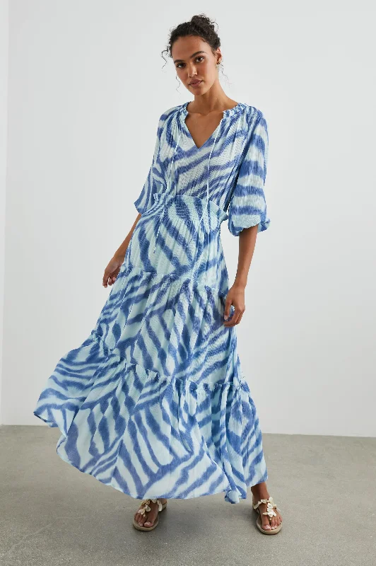 Seasonal Clearance CATERINE DRESS - BLUE WATERCOLOR STRIPES