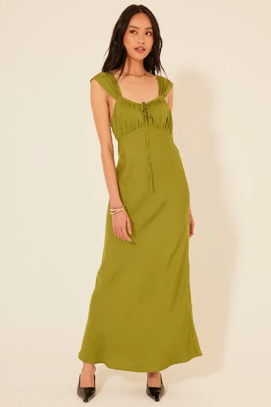 Online Only Chartreuse Cinch Top Slip Dress
