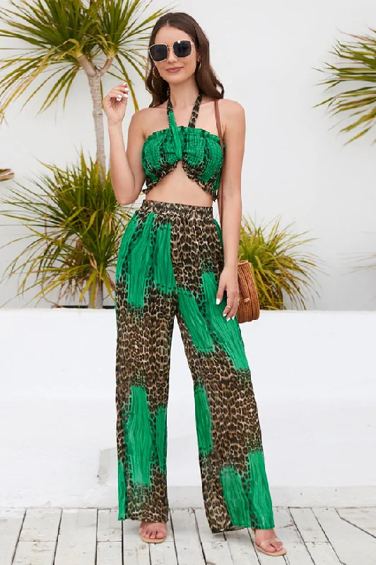 Clearance Sale Crimped Top-Pant Printed 2pc Set