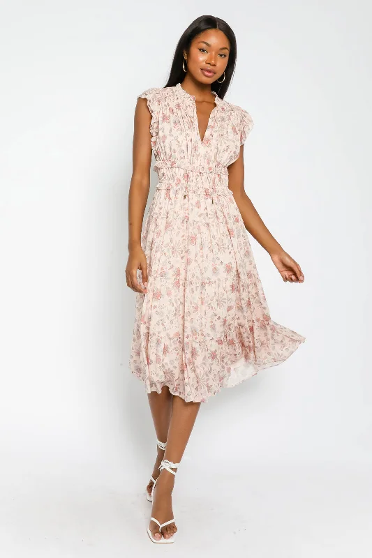 Discount Extravaganza Darling Daisy Pink Short Sleeve Peasant Midi Dress