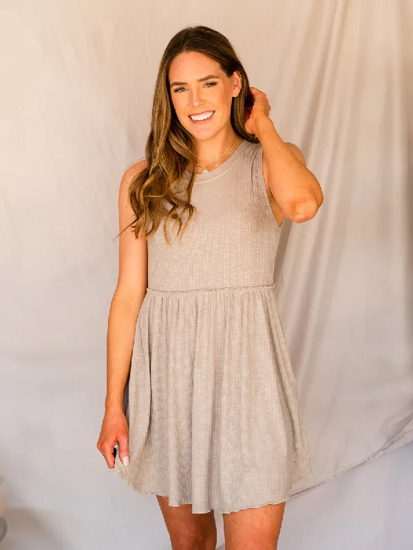 Value Deals Days In Arizona Taupe Sleeveless Ribbed Babydoll Dress
