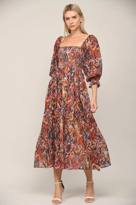 Great Deals Deep Hues Ikat Smocked Maxi Dress