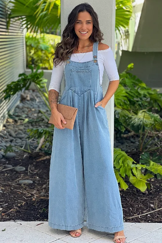 Discount Deals Denim Wide Leg Overalls