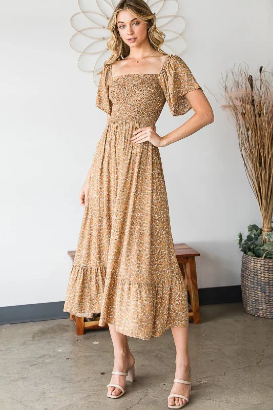 Markdown Madness HONEY DITSY FLORAL SMOCKED MIDI DRESS