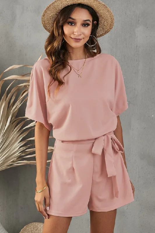 TIME-Limited Offer Elaine Tie Belt Short Sleeve Romper