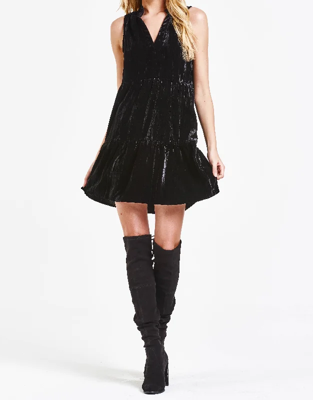 Limited Availability ELIZA TIERED SKIRT DRESS BLACK VELVET